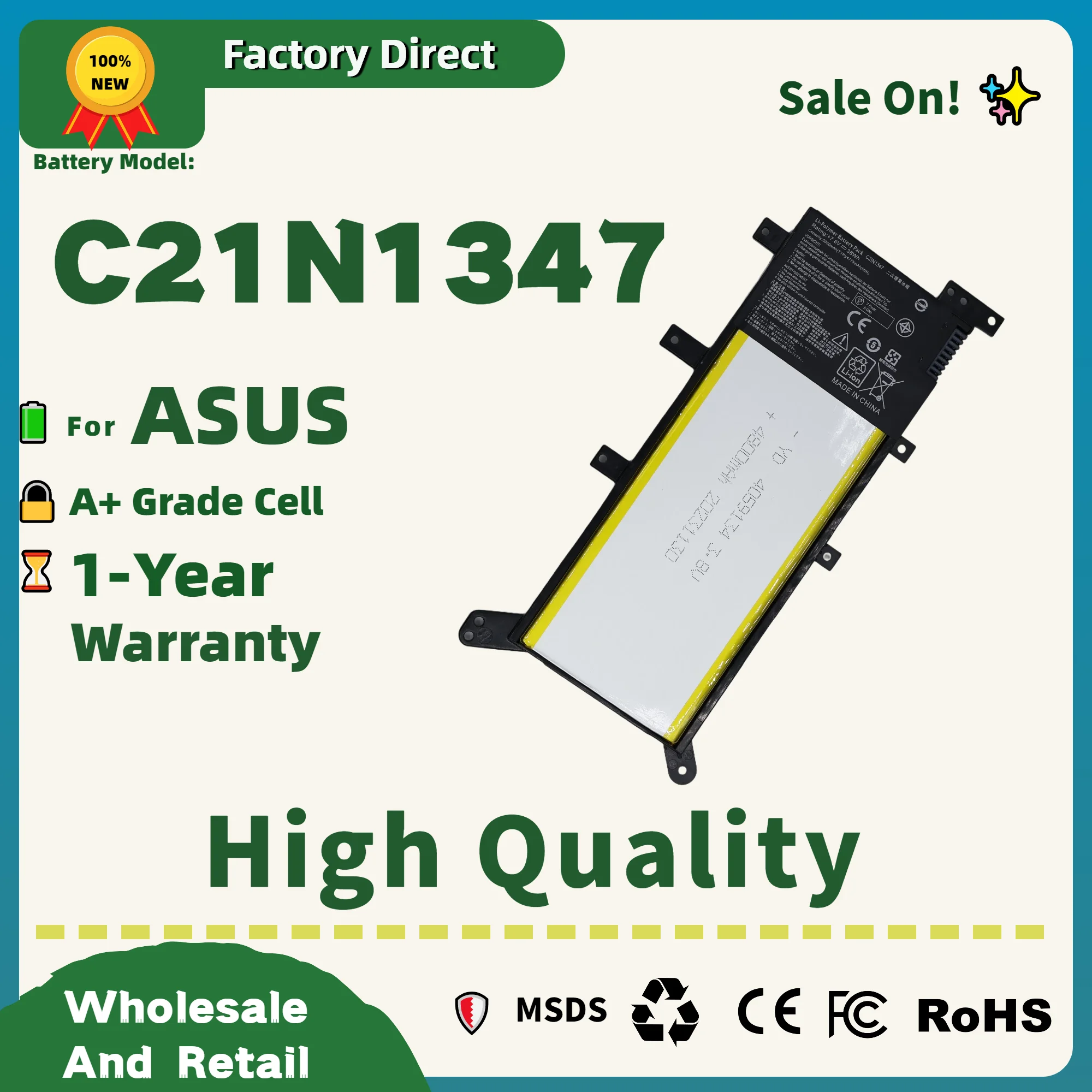 Прямая продажа с фабрики! C21N1347 Аккумулятор для ноутбука ASUS X554L X555 X555L X555LA X555LD X555LN X555MA 2ICP4/63/134
Прямая продажа с фабрики! C21N1347 Аккумулятор для ноутбука ASUS X554L X555 X555L X555LA X555LD X555LN X555MA 2ICP4/63/134