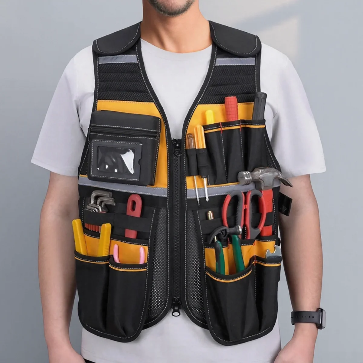 Breathable Tool Storage Vest Multi Pocket Partition Design Reflective Safety Work Jacket for Construction Gardening Auto Repair
Breathable Tool Storage Vest Multi Pocket Partition Design Reflective Safety Work Jacket for Construction Gardening Auto Repair