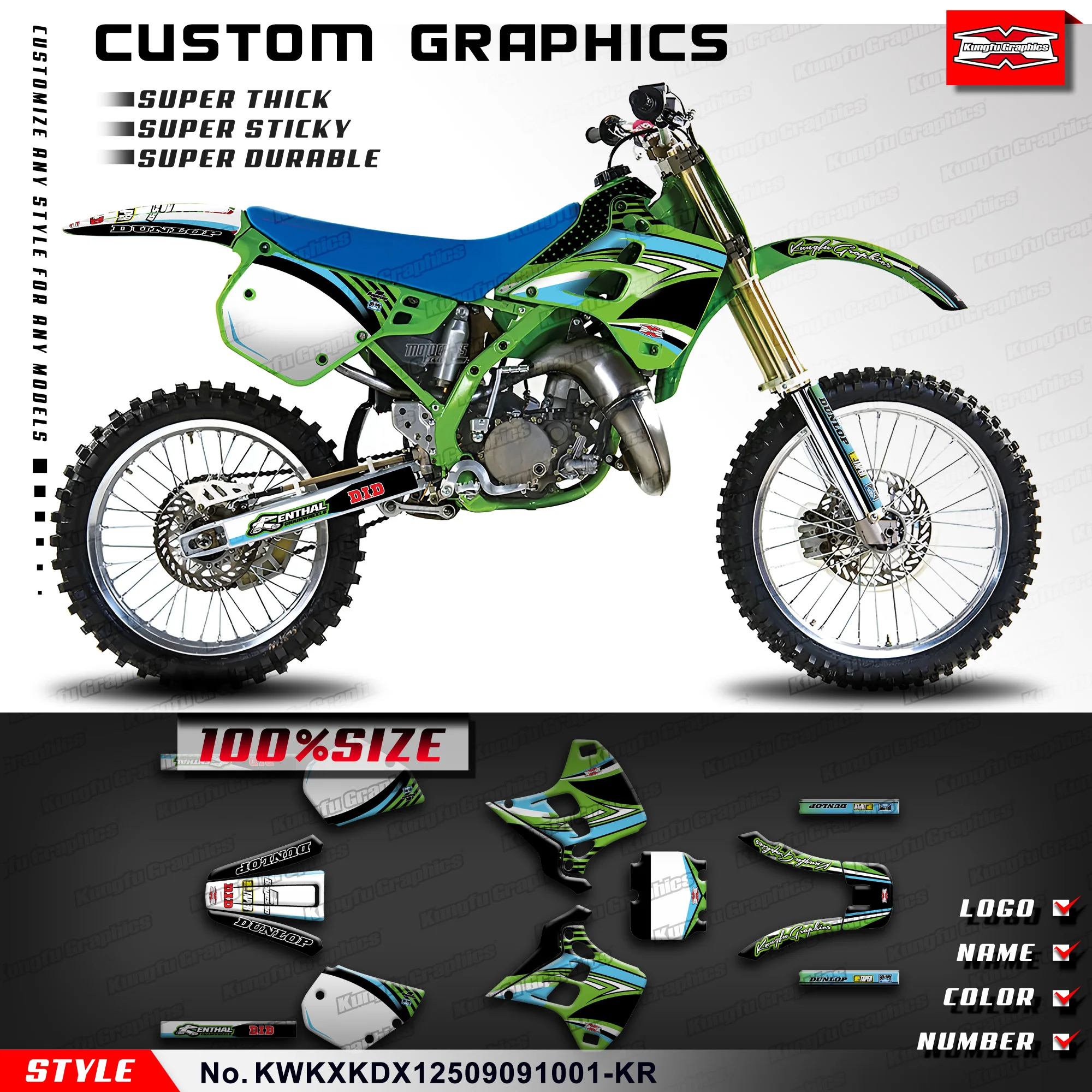 KUNGFU GRAPHICS Dirt Bike Vinyl Decals Custom Sticker Kit for Kawasaki KX 125 250 1990-1991, KWKXKDX12509091001-KR
KUNGFU GRAPHICS Dirt Bike Vinyl Decals Custom Sticker Kit for Kawasaki KX 125 250 1990-1991, KWKXKDX12509091001-KR
