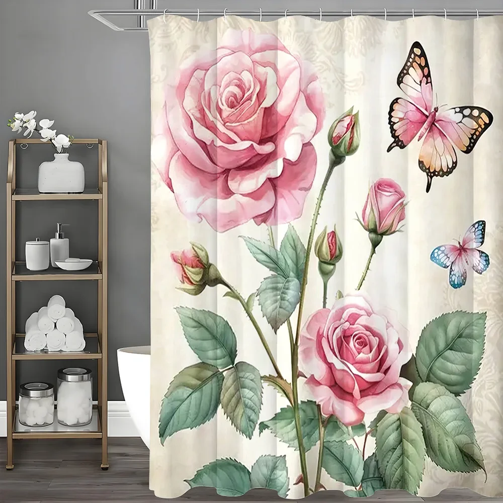 Занавеска для душа с большой розой и бабочкой, моющаяся грязеотталкивающая насадка для душа, водонепроницаемая полиэстеровая занавеска для ванны для домашнего декора
Занавеска для душа с большой розой и бабочкой, моющаяся грязеотталкивающая насадка для душа, водонепроницаемая полиэстеровая занавеска для ванны для домашнего декора