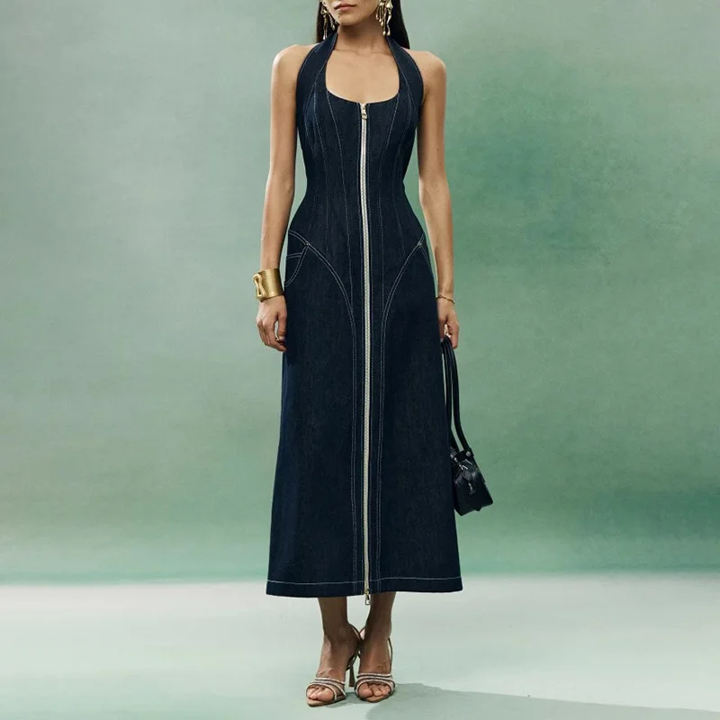 Модные тонкие джинсовые платья с лямкой на шее, весеннее женское прямое платье без рукавов на молнии, летнее платье длиной до колена с высокой талией и открытой спиной
Модные тонкие джинсовые платья с лямкой на шее, весеннее женское прямое платье без рукавов на молнии, летнее платье длиной до колена с высокой талией и открытой спиной