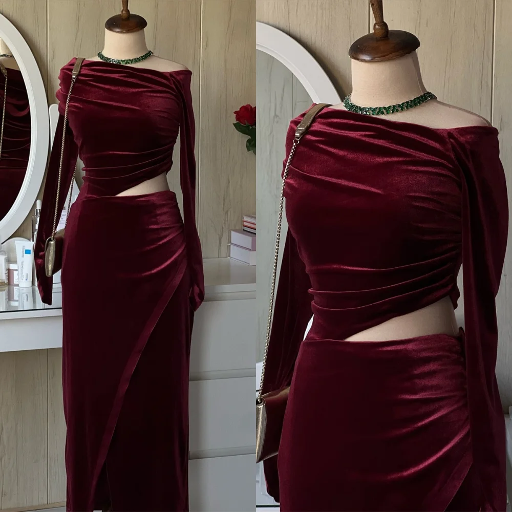 Customized Mermaid Modern Burgundy Velour Evening Dress Exquisite Off The Shoulder Long Sleeves Homecoming Dress Party
Customized Mermaid Modern Burgundy Velour Evening Dress Exquisite Off The Shoulder Long Sleeves Homecoming Dress Party