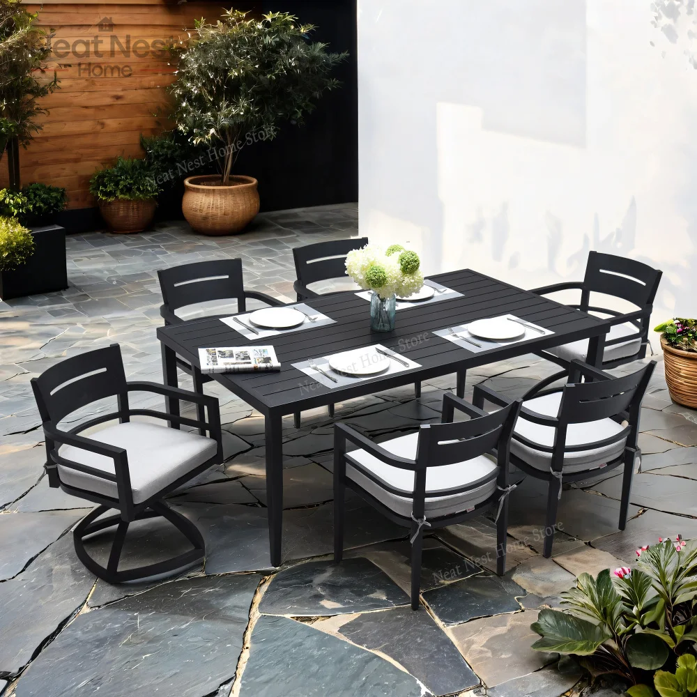 7-Piece Outdoor Patio Aluminum Furniture, Modern Dining Set for Garden, Backyard,Swivel Dining Chairs, Metal Patio Furniture
7-Piece Outdoor Patio Aluminum Furniture, Modern Dining Set for Garden, Backyard,Swivel Dining Chairs, Metal Patio Furniture