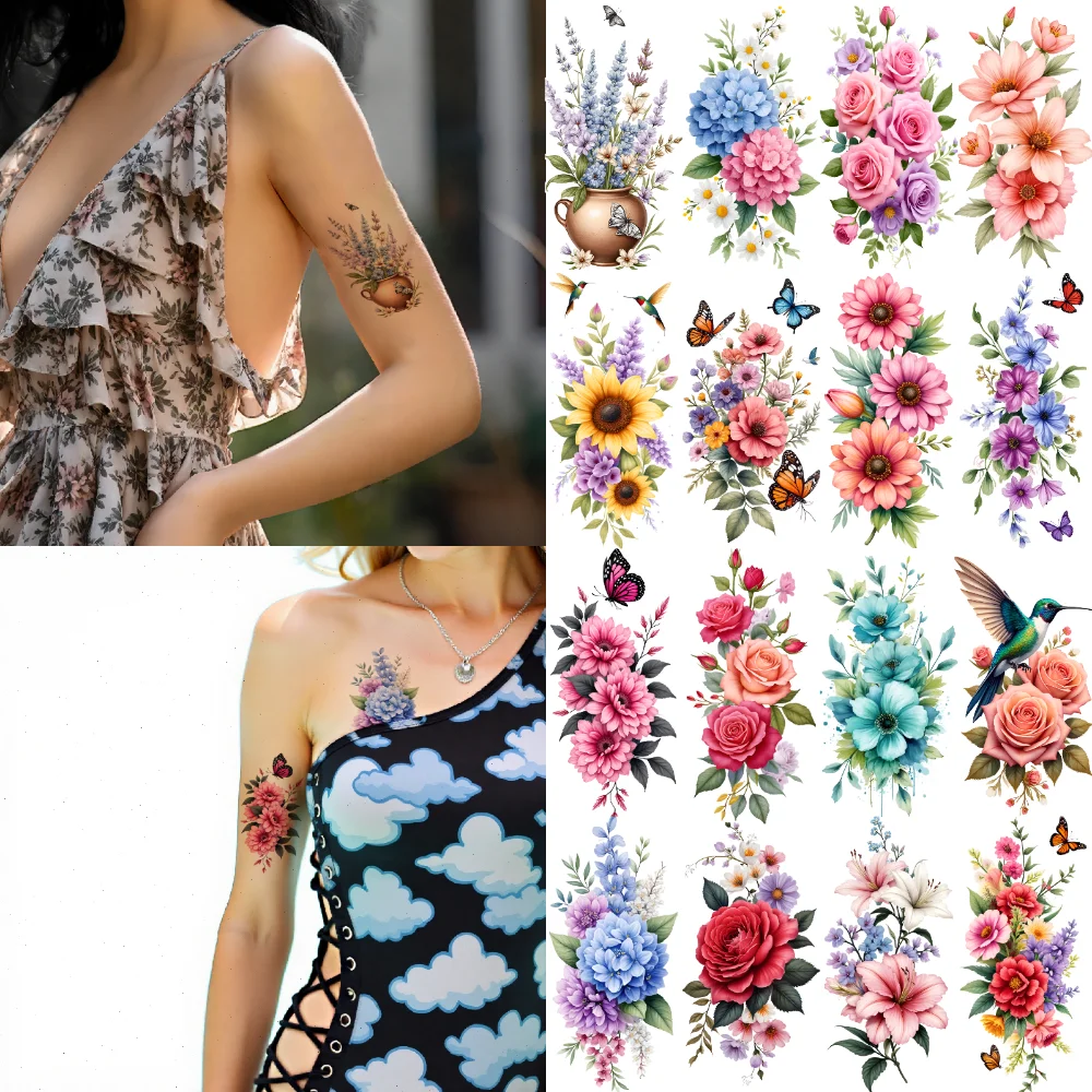 12pcs Temporary Tattoo Floral Tattoos Colorful Butterfly Tattoos Waterproof Long-lasting Body Stickers For Back Thighs Male
12pcs Temporary Tattoo Floral Tattoos Colorful Butterfly Tattoos Waterproof Long-lasting Body Stickers For Back Thighs Male