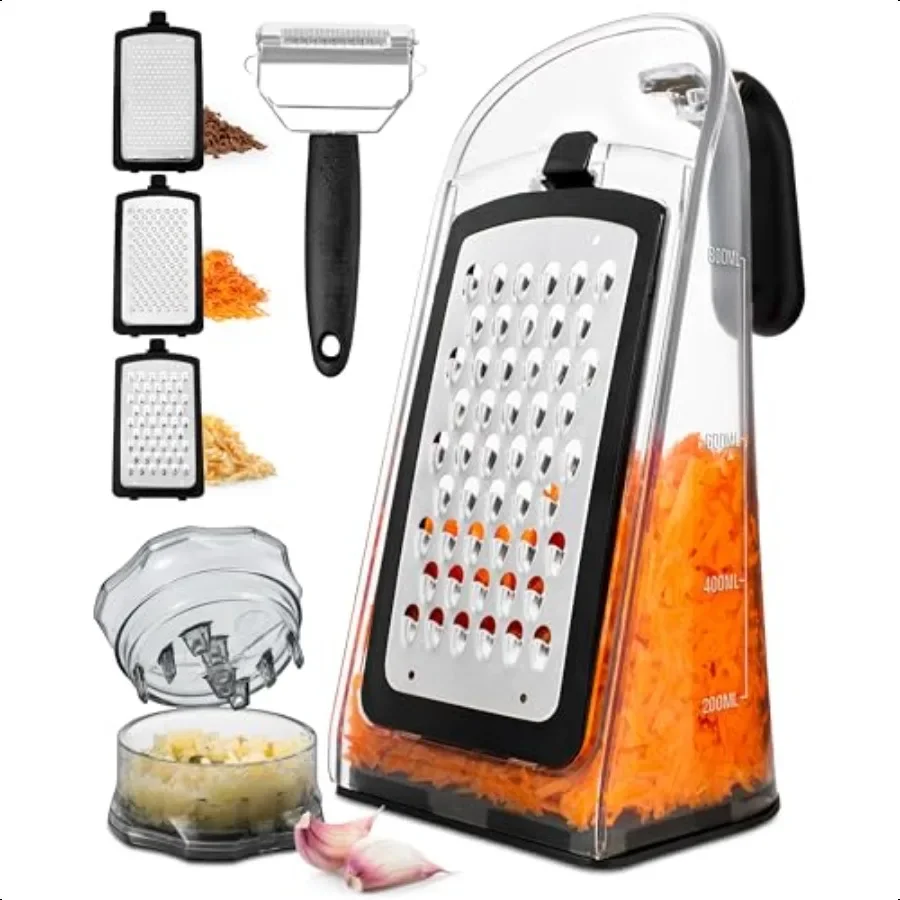 Cheese Grater with Garlic Crusher Box Grater Vegetable Shredder with 3 Stainl Steel Blades Graters for Kitchen Cheese Graters w
Cheese Grater with Garlic Crusher Box Grater Vegetable Shredder with 3 Stainl Steel Blades Graters for Kitchen Cheese Graters w