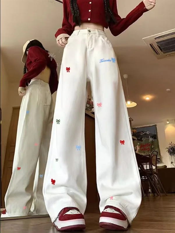 Bow Print Women's High Waist Thin Fashionable Loose Wide Leg Jeans for Spring and Summer Slim Fit High Waist Jeans for Women
Bow Print Women's High Waist Thin Fashionable Loose Wide Leg Jeans for Spring and Summer Slim Fit High Waist Jeans for Women