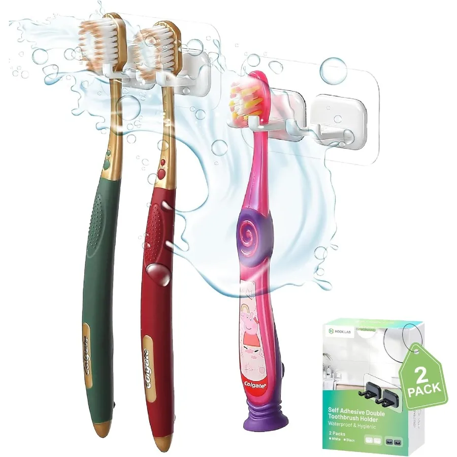 Hook LAB Self-Adhesive Double Toothbrush Holder 2-Pack Removable and Reusable Wall-Mounted Storage Organizer for Bathroom and K
Hook LAB Self-Adhesive Double Toothbrush Holder 2-Pack Removable and Reusable Wall-Mounted Storage Organizer for Bathroom and K
