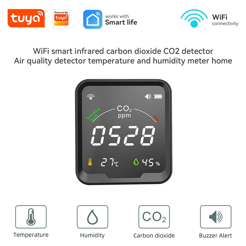 Tuya WiFi Co2 Sensor Smart Infrared Air Quality Sensor Temperature Humidity Detector with LED Screen Residential Automation
Tuya WiFi Co2 Sensor Smart Infrared Air Quality Sensor Temperature Humidity Detector with LED Screen Residential Automation
