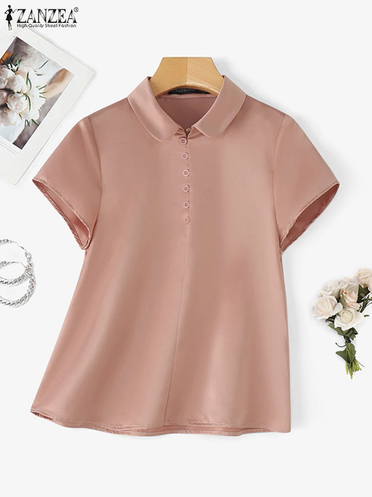 ZANZEA Women Shirts Fashion Summer Blouse Short Sleeve Satin Tops Lapel Casual Solid Tunic Button Oversize Elegant Office Blusas
ZANZEA Women Shirts Fashion Summer Blouse Short Sleeve Satin Tops Lapel Casual Solid Tunic Button Oversize Elegant Office Blusas