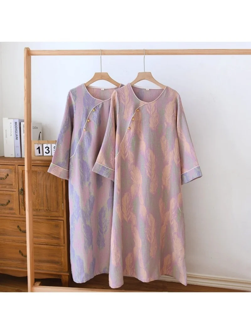 Chinese-style Pure Cotton Jacquard Nightgown For Women Lightweight Home Wear Sleepwear Long Dress Spring Summer Autumn W1015
Chinese-style Pure Cotton Jacquard Nightgown For Women Lightweight Home Wear Sleepwear Long Dress Spring Summer Autumn W1015