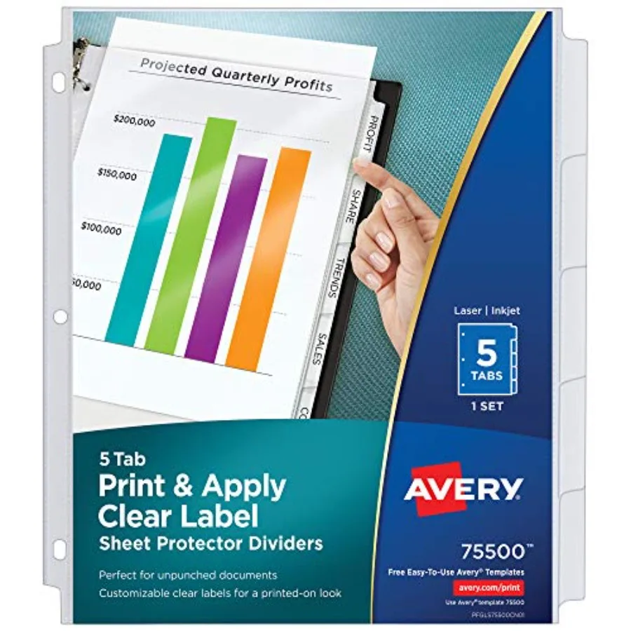 Sheet Protector, Easy Print and Apply Clear Labels, Index Maker, White Tabs, 1 Set 75500
Sheet Protector, Easy Print and Apply Clear Labels, Index Maker, White Tabs, 1 Set 75500