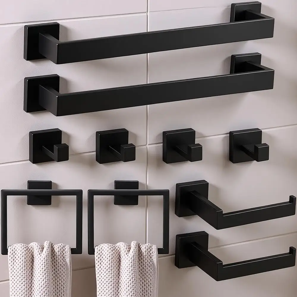 Набор настенных держателей для полотенец матового черного цвета, 16 дюймов, с кольцами, вешалкой, держателем для туалетной бумаги и крючками для одежды
Набор настенных держателей для полотенец матового черного цвета, 16 дюймов, с кольцами, вешалкой, держателем для туалетной бумаги и крючками для одежды