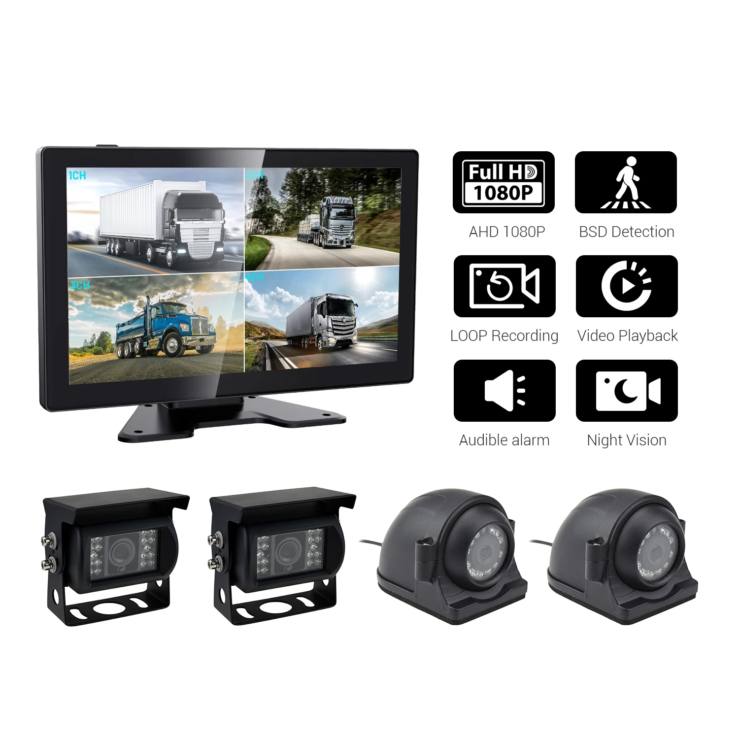 10.1 Inch LCD 24V Truck Backup Reverse Camera System With IP68 Waterproof Camera, 4CH BSD
10.1 Inch LCD 24V Truck Backup Reverse Camera System With IP68 Waterproof Camera, 4CH BSD