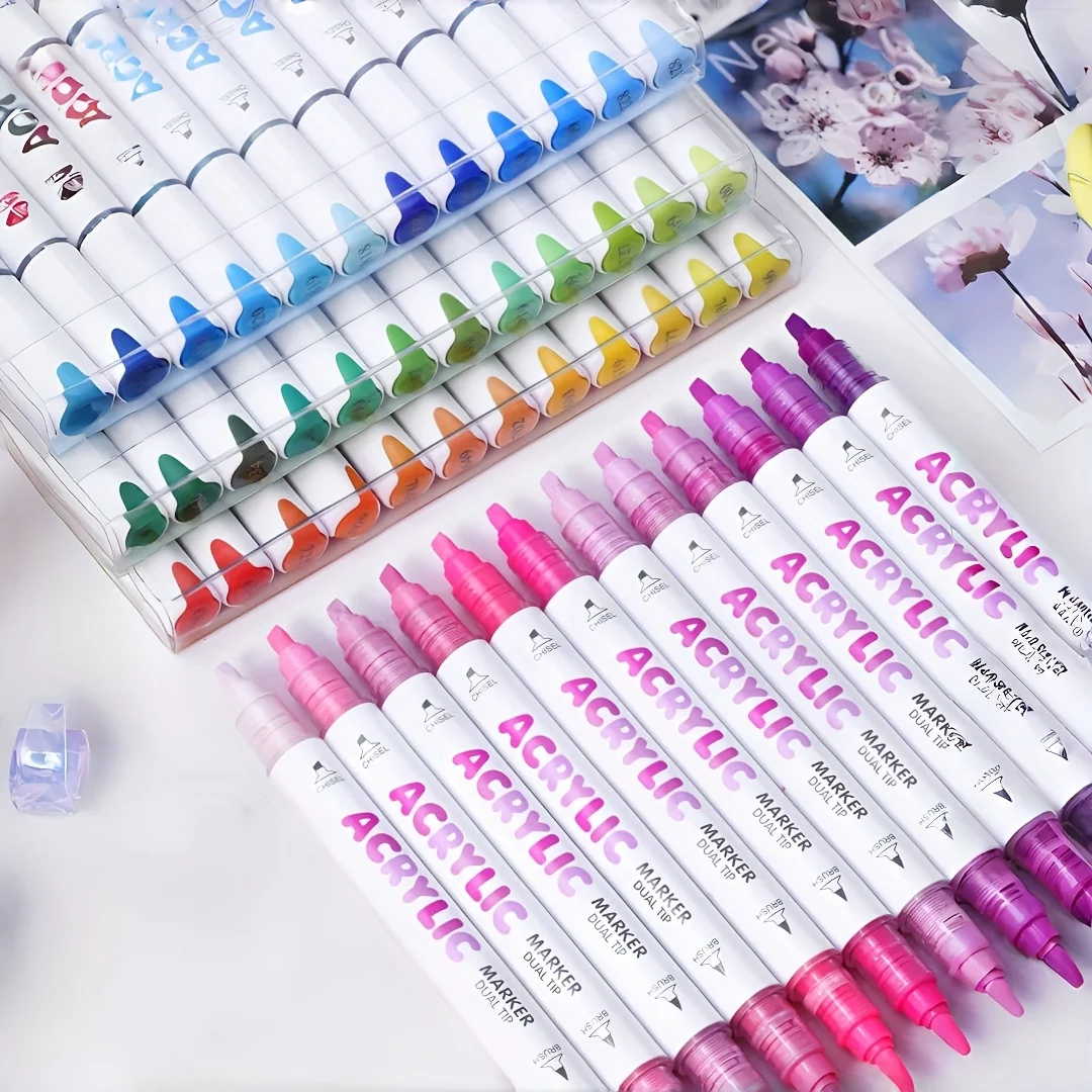 12 Colors Dual Tip Acrylic Paint Pens Markers Acrylic Painter Marker for Crafts Making Art Supplies Professional Art Use
12 Colors Dual Tip Acrylic Paint Pens Markers Acrylic Painter Marker for Crafts Making Art Supplies Professional Art Use