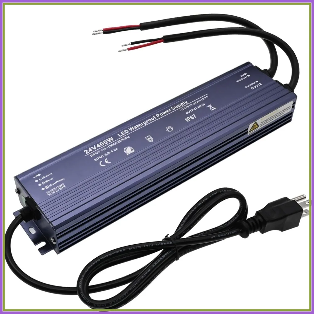 24V LED Power Supply 400W Low Voltage Transformer, AC110-130V to DC24V 16.7A, Waterproof IP67 for Indoor/Outdoor Lights
24V LED Power Supply 400W Low Voltage Transformer, AC110-130V to DC24V 16.7A, Waterproof IP67 for Indoor/Outdoor Lights