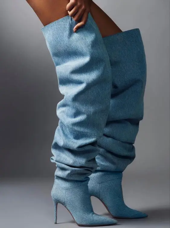 Sexy Pleated Denim Over the Knee Boots Design Lady Party Pointed Toe Stiletto High Heel Boots 2024 Slip on Women Fashion Shoes
Sexy Pleated Denim Over the Knee Boots Design Lady Party Pointed Toe Stiletto High Heel Boots 2024 Slip on Women Fashion Shoes