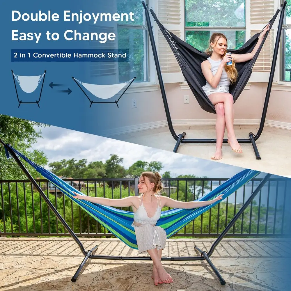 2in1 Hammocks Hammock Chair with Stand, 475 lbs Capacity, Heavy Duty Two Person Hammock with Stand, Patented, Blue Stripe
2in1 Hammocks Hammock Chair with Stand, 475 lbs Capacity, Heavy Duty Two Person Hammock with Stand, Patented, Blue Stripe