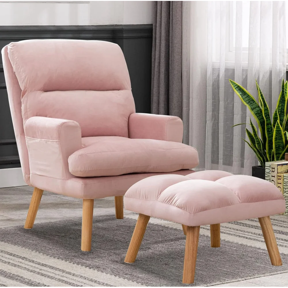Modern Accent Chair with Ottoman, Soft Fabric Armchair with Adjustable Backrest and Side Pockets, Comfy Lounge Chair
Modern Accent Chair with Ottoman, Soft Fabric Armchair with Adjustable Backrest and Side Pockets, Comfy Lounge Chair
