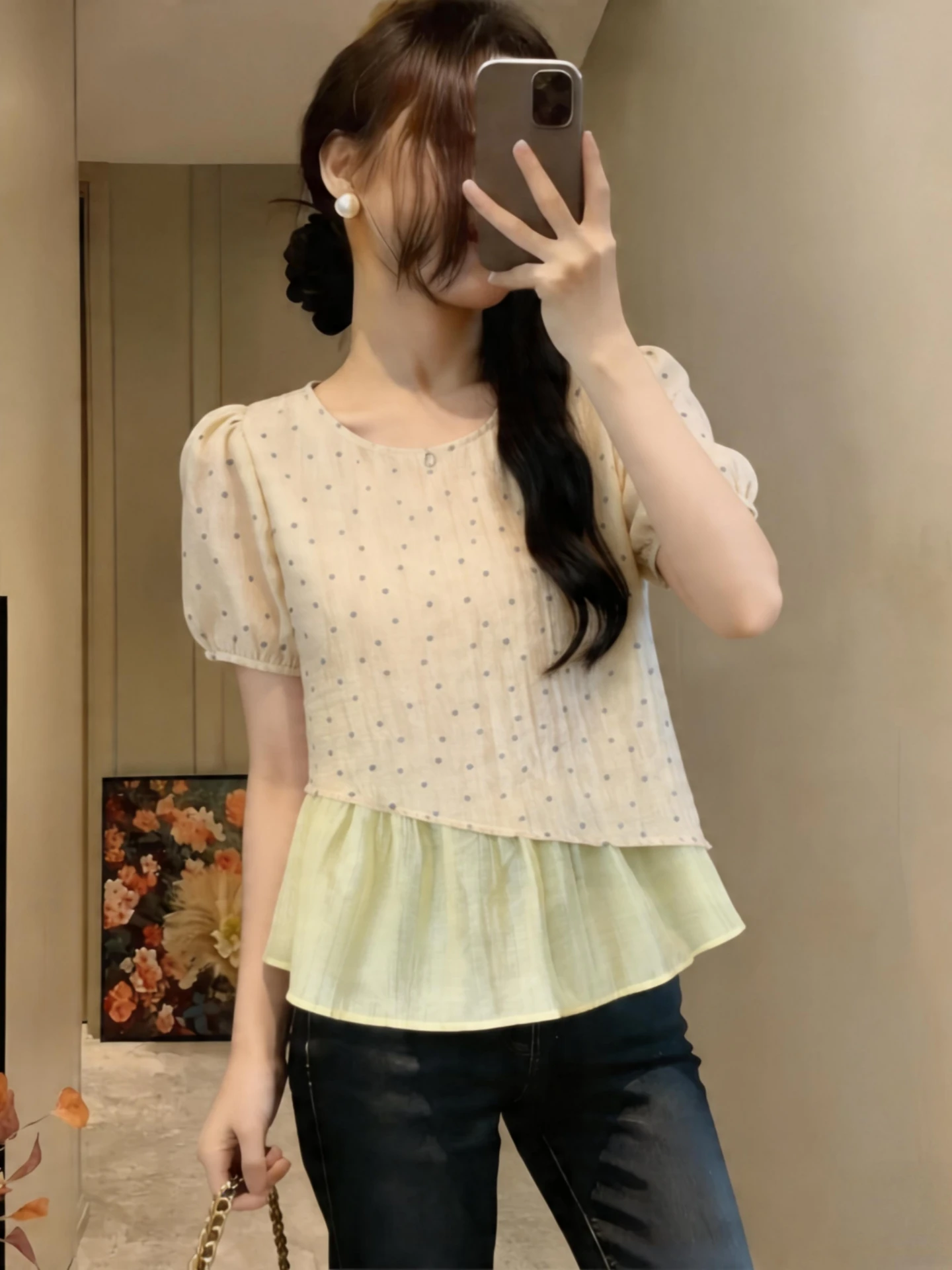Polka Dot Bubble Short Sleeve Shirt Women's Summer Fashion plus Size Slimming Stylish Fake Two-Piece Top Korean Style Commute...
Polka Dot Bubble Short Sleeve Shirt Women's Summer Fashion plus Size Slimming Stylish Fake Two-Piece Top Korean Style Commute...