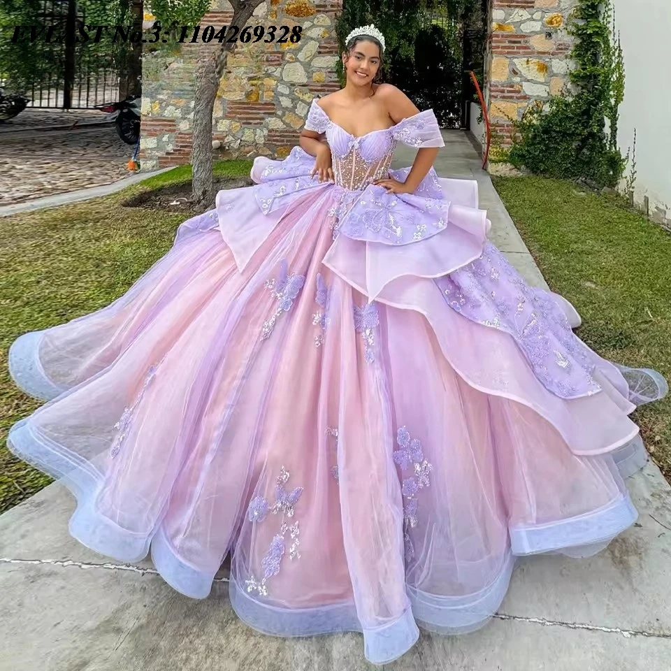 EVLAST индивидуальное блестящее сиреневое платье Quinceanera с открытыми плечами и аппликациями из бисера, милое праздничное платье 16, Vestidos De 15 Anos E3Q499
EVLAST индивидуальное блестящее сиреневое платье Quinceanera с открытыми плечами и аппликациями из бисера, милое праздничное платье 16, Vestidos De 15 Anos E3Q499