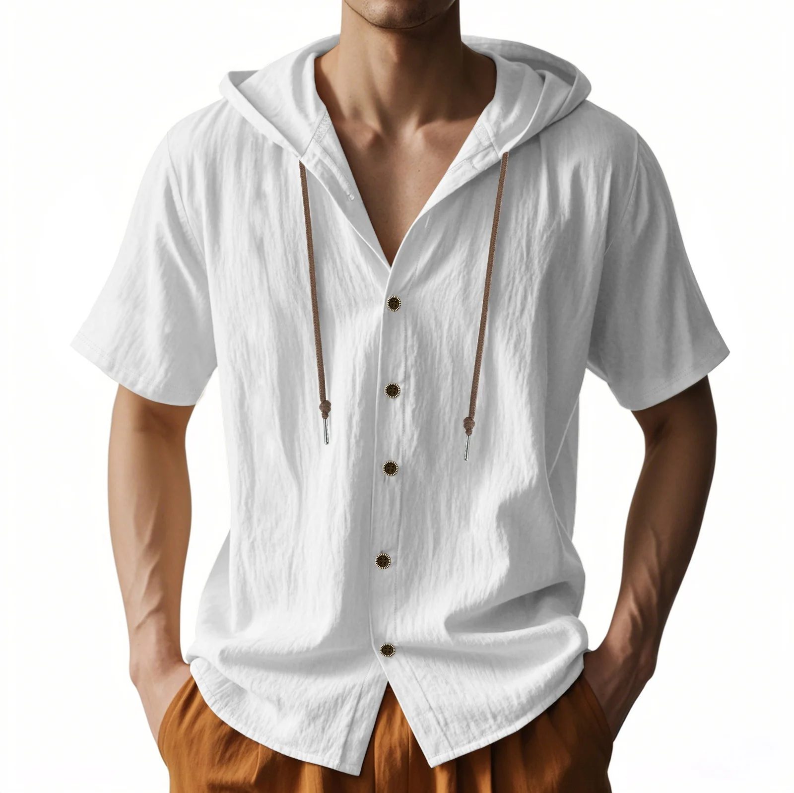 Summer Men's Casual Shirt - Solid color, lightweight and breathable, loose fit, short-sleeved men's casual shirt with a hat
Summer Men's Casual Shirt - Solid color, lightweight and breathable, loose fit, short-sleeved men's casual shirt with a hat