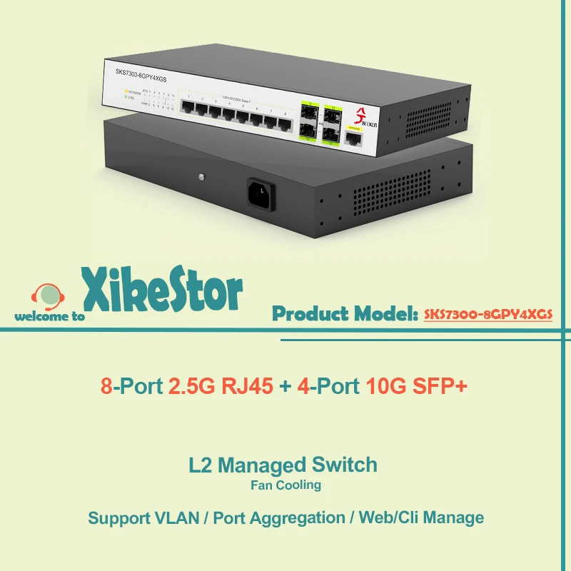 Управляемый сетевой коммутатор XikeStor L2, 8 портов 2.5G RJ45 + 4 порта 10G SFP+, поддержка VLAN / агрегации портов / веб-управление / CLI-управление, вентиляторное охлаждение
Управляемый сетевой коммутатор XikeStor L2, 8 портов 2.5G RJ45 + 4 порта 10G SFP+, поддержка VLAN / агрегации портов / веб-управление / CLI-управление, вентиляторное охлаждение