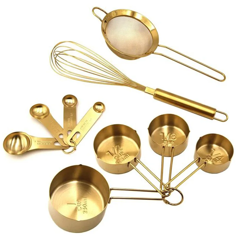 10/11Pcs Golden/Rosegold Baking Tools Set, Stainless Steel Cooking Utensils - Measuring Spoons & Cups Set Whisk Strainer
10/11Pcs Golden/Rosegold Baking Tools Set, Stainless Steel Cooking Utensils - Measuring Spoons & Cups Set Whisk Strainer