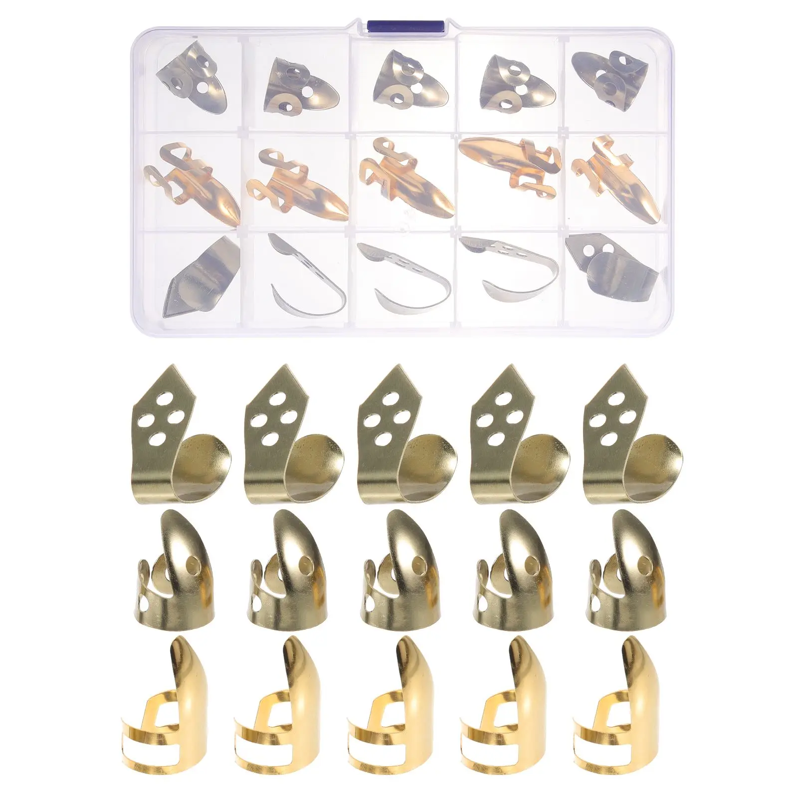 20Pcs Golden Guitar Finger Picks Set Metal Banjo Thumb Adjustable Durable Electric Guitar Accessories Protect Fingers Nails
20Pcs Golden Guitar Finger Picks Set Metal Banjo Thumb Adjustable Durable Electric Guitar Accessories Protect Fingers Nails