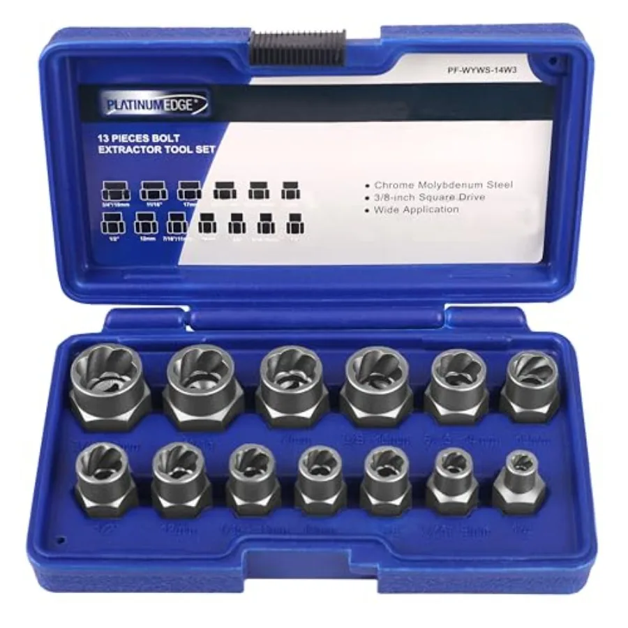 【Spot goods】13 Pieces Impact Bolt and Nut Remover Set Stripped Bolt Extractor Set Cr-Mo Extraction Tool Set with Solid Storage
【Spot goods】13 Pieces Impact Bolt and Nut Remover Set Stripped Bolt Extractor Set Cr-Mo Extraction Tool Set with Solid Storage