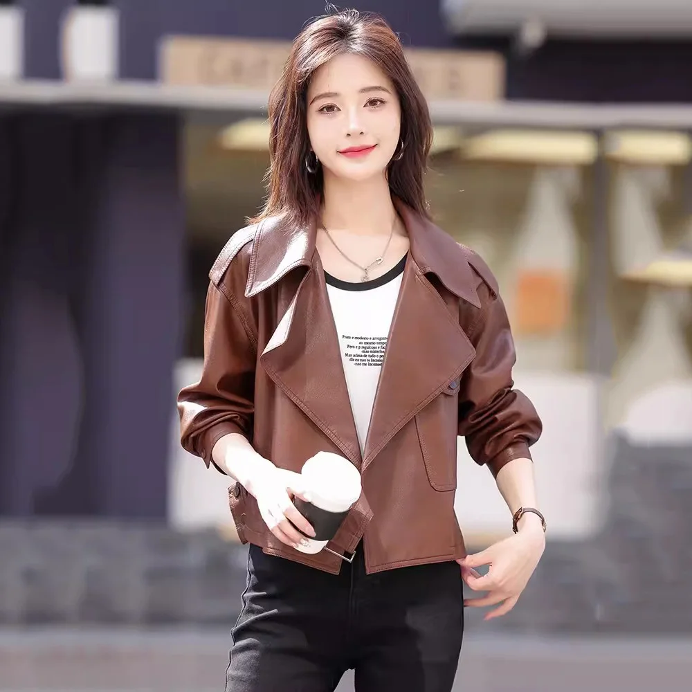 New Women Spring Autumn Leather Jacket Fashion Turn-down Collar Loose Short Sheepskin Jacket Casual Streetwear Split Leather
New Women Spring Autumn Leather Jacket Fashion Turn-down Collar Loose Short Sheepskin Jacket Casual Streetwear Split Leather