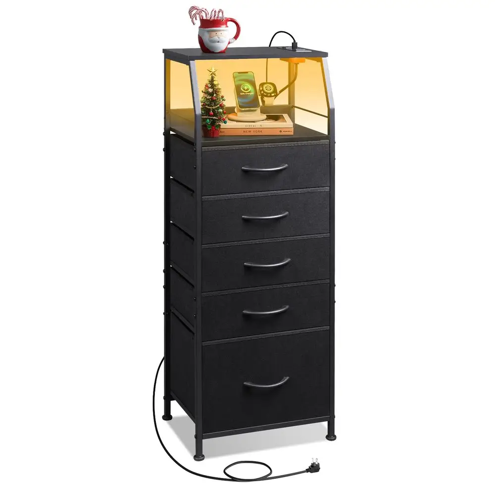 LED Nightstand with Charging Station, Fabric Dresser with 5 Drawers for Bedroom, Tall Night Stand with Open Shelves, Bed Side T
LED Nightstand with Charging Station, Fabric Dresser with 5 Drawers for Bedroom, Tall Night Stand with Open Shelves, Bed Side T