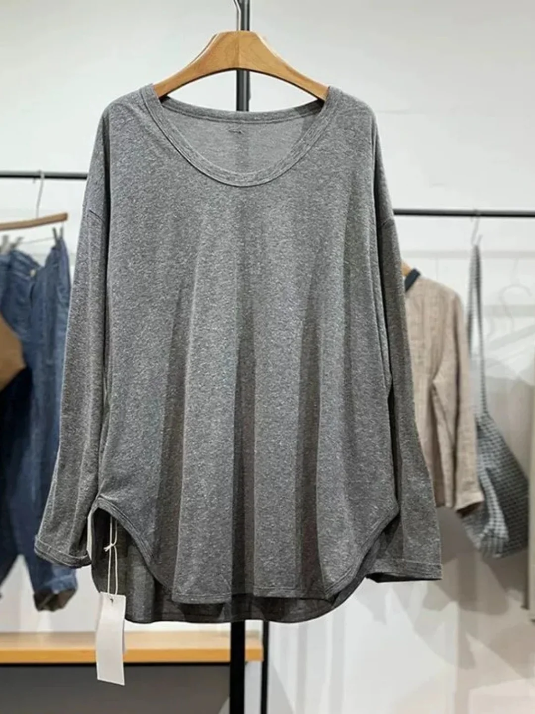 Loose Sle Long Sve T-irt Women's round Hem Casual Versatile Boting Color Base Top plus Size 300 Pou
Loose Sle Long Sve T-irt Women's round Hem Casual Versatile Boting Color Base Top plus Size 300 Pou