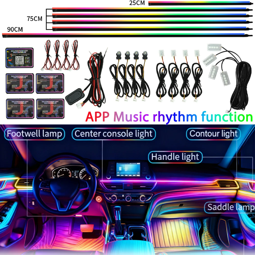 Светодиодная лента для салона автомобиля, RGB, скрытая акриловая оптоволоконная атмосфера, комплект неонового освещения, управление через приложение, автоматическая декоративная лампа
Светодиодная лента для салона автомобиля, RGB, скрытая акриловая оптоволоконная атмосфера, комплект неонового освещения, управление через приложение, автоматическая декоративная лампа