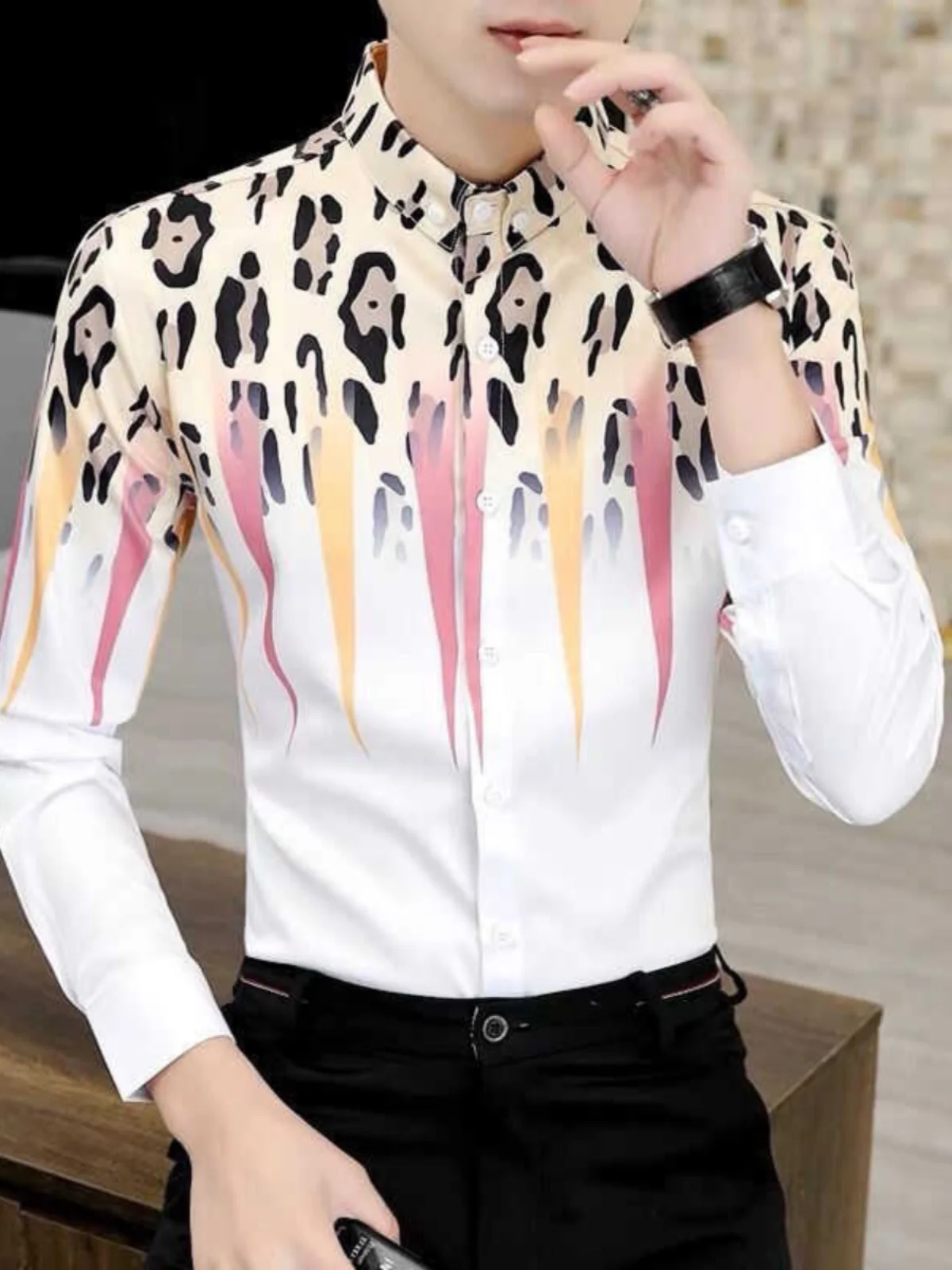 Autumn Long Sleeve Men's Shirt Handsome Korean Style Leopard Print Night Club Hair Stylist Fashionable Casual Business Shirt
Autumn Long Sleeve Men's Shirt Handsome Korean Style Leopard Print Night Club Hair Stylist Fashionable Casual Business Shirt