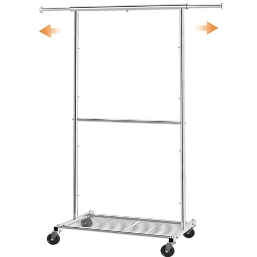 Standard Clothing Garment Rack, Rolling Clothes Organizer with Wheels and Bottom Shelves, Extendable, Chrome
Standard Clothing Garment Rack, Rolling Clothes Organizer with Wheels and Bottom Shelves, Extendable, Chrome