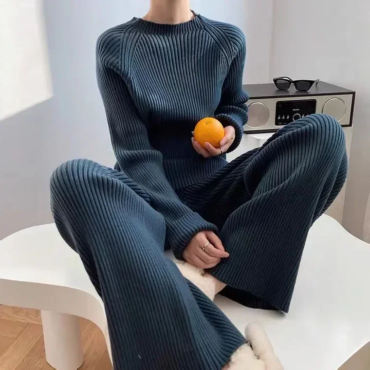 Ladies Winter Pants Set Lazy Style Elegant Casual Split Knitted Sweater Pullover Wide Leg Pants Two Piece Set Women Knitwear
Ladies Winter Pants Set Lazy Style Elegant Casual Split Knitted Sweater Pullover Wide Leg Pants Two Piece Set Women Knitwear