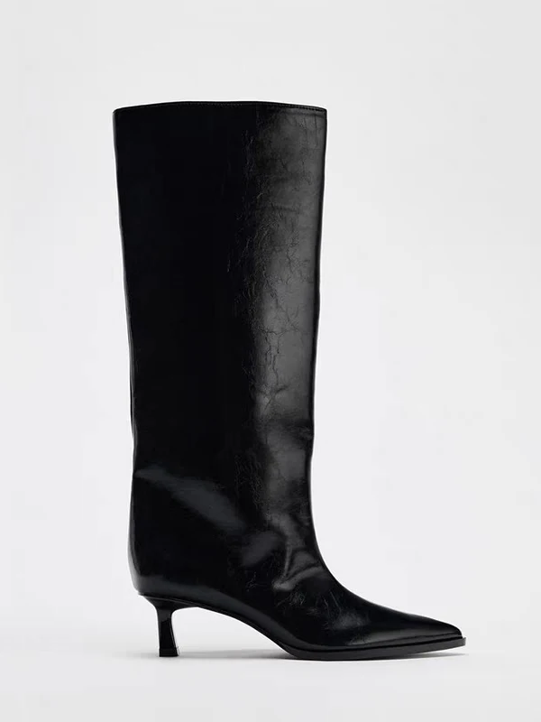 Leather High-Top Wide-Calf Boots Women's Faion Boots Knee-Length Heel Pointed-Toe Mid-Heel Winter Boots for Young Women
Leather High-Top Wide-Calf Boots Women's Faion Boots Knee-Length Heel Pointed-Toe Mid-Heel Winter Boots for Young Women
