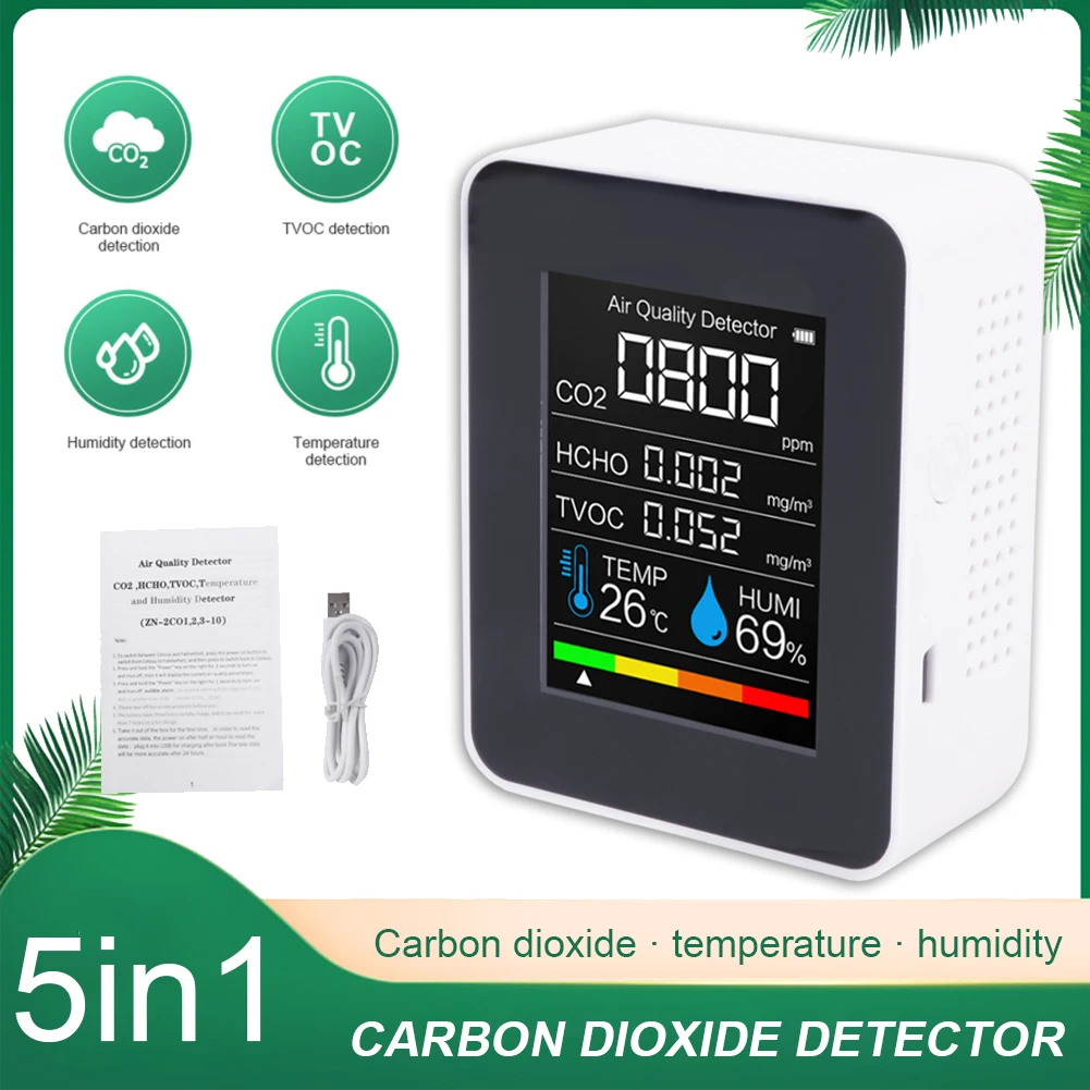 5 In 1 Air Quality Monitor with LCD Screen Display Rechargeable Intelligent Meter Detector for CO2/HCHO/TVOC
5 In 1 Air Quality Monitor with LCD Screen Display Rechargeable Intelligent Meter Detector for CO2/HCHO/TVOC