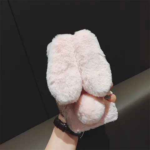 Funda de felpa suave para iPhone 17 Pro Max 16 15 14 13 12 11 X XS XR 5 6 7 8 Plus 16e SE Mini cubierta de piel de conejo peluda y aire caliente