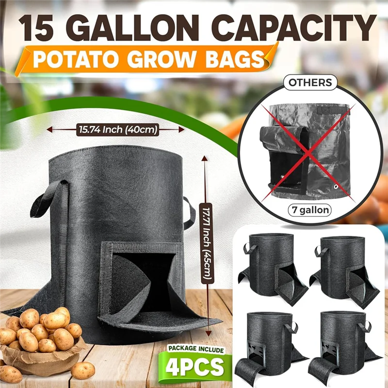 T02C!4Pcs 15 Gallon Potato Grow Bags With Unique Harvest Window & Visible Window, Non-Woven Planter Pot With Sturdy Handle
T02C!4Pcs 15 Gallon Potato Grow Bags With Unique Harvest Window & Visible Window, Non-Woven Planter Pot With Sturdy Handle