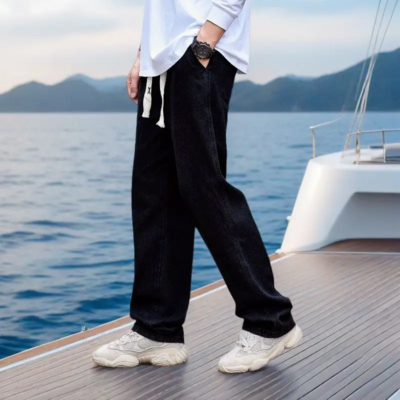 Mens Elastic Waistband Straight Leg Denim Pants Extended X-Length Jeans for Tall Man Loose Fit 2025 Spring Autumn Blue Black
Mens Elastic Waistband Straight Leg Denim Pants Extended X-Length Jeans for Tall Man Loose Fit 2025 Spring Autumn Blue Black