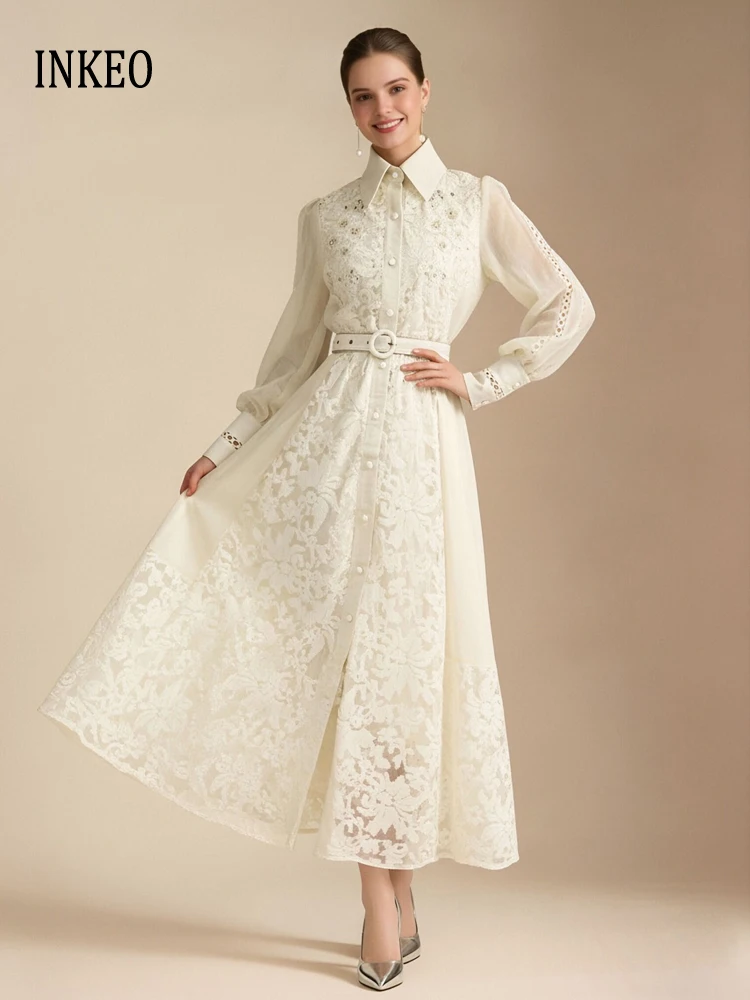 Vintage beading long shirt dress with belt Women's 2026 New collection Luxury Lace patchwork midi dresses Solid INKEO 6D040
Vintage beading long shirt dress with belt Women's 2026 New collection Luxury Lace patchwork midi dresses Solid INKEO 6D040