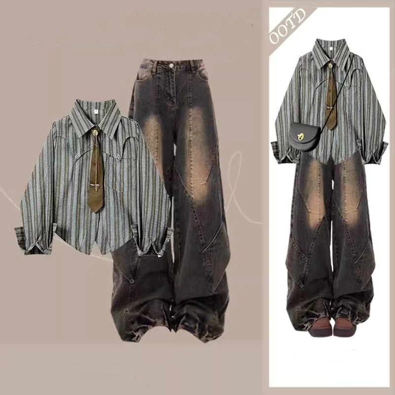 2025 2 шт., комплекты брюк в американском стиле ретро, полосатые повседневные блузки с длинными рукавами, лоскутные джинсы на пуговицах в стиле панк, шикарные женские костюмы из двух предметов
2025 2 шт., комплекты брюк в американском стиле ретро, полосатые повседневные блузки с длинными рукавами, лоскутные джинсы на пуговицах в стиле панк, шикарные женские костюмы из двух предметов