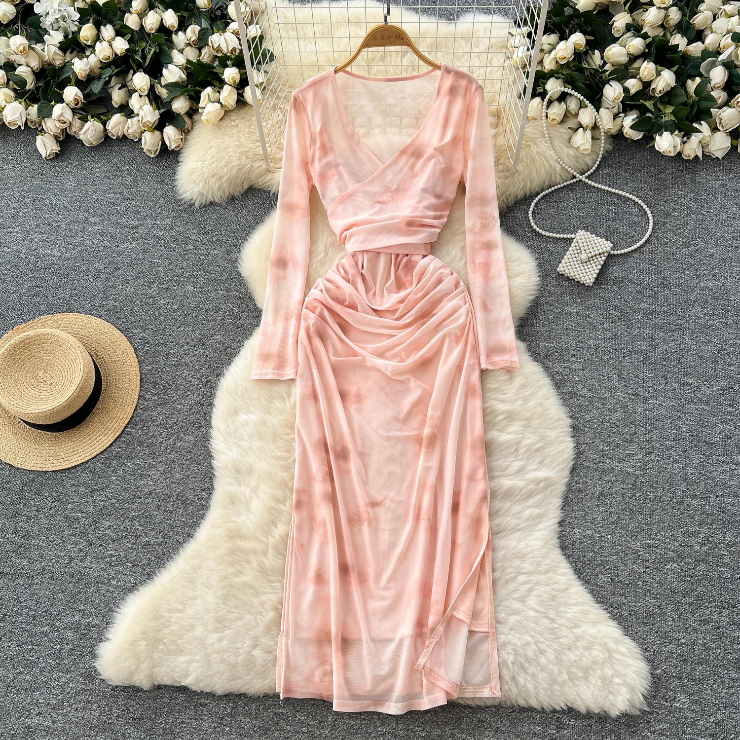Elegant Criss-Cross mesh tie dye pleated Slim Party Club Vintage Long dress Korean Fashion fairycore Women Clothes
Elegant Criss-Cross mesh tie dye pleated Slim Party Club Vintage Long dress Korean Fashion fairycore Women Clothes
