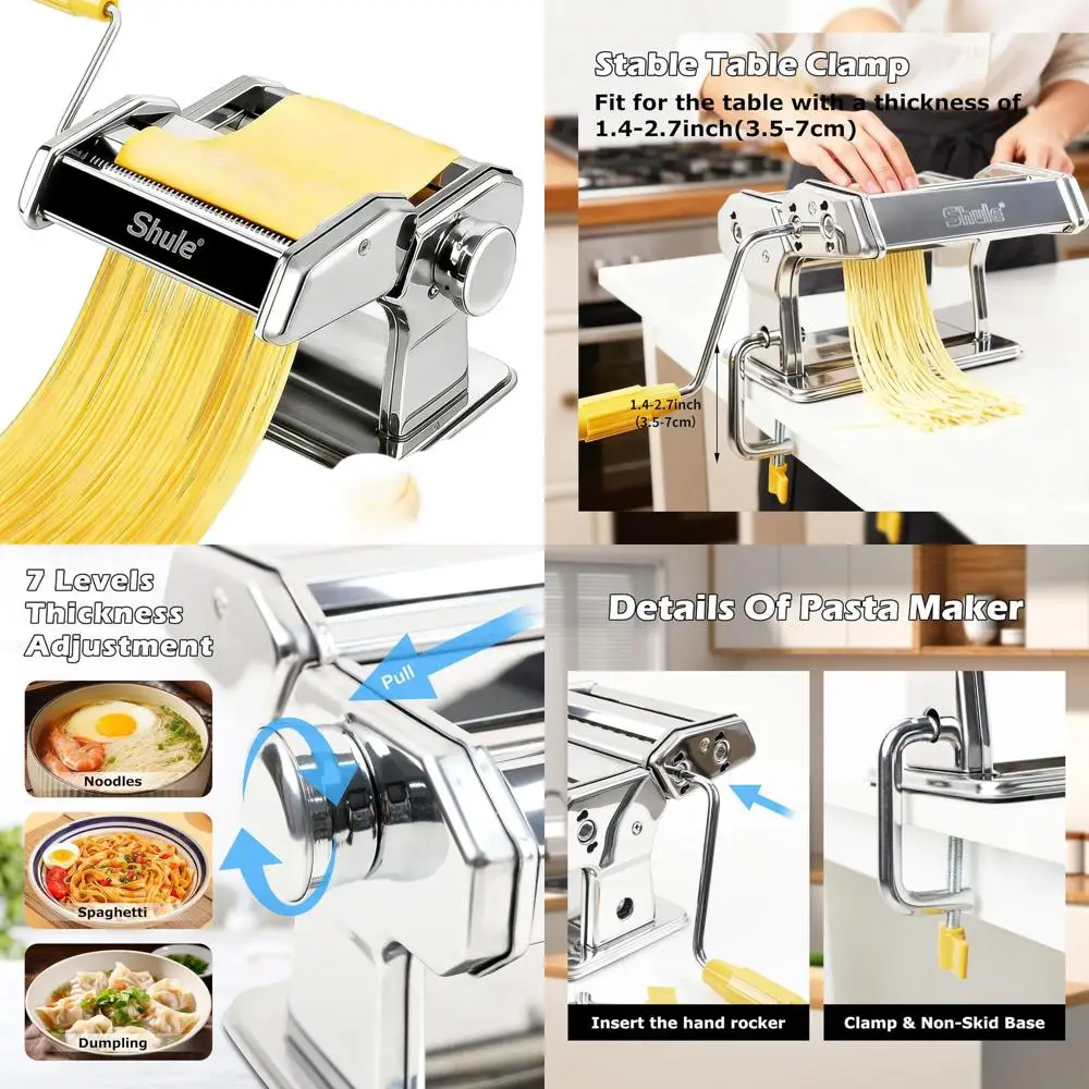 Adjustable Stainless Steel Pasta Machine with 7 Thickness Levels, Manual Noodle Roller and Cutter Set for Kitchen
Adjustable Stainless Steel Pasta Machine with 7 Thickness Levels, Manual Noodle Roller and Cutter Set for Kitchen