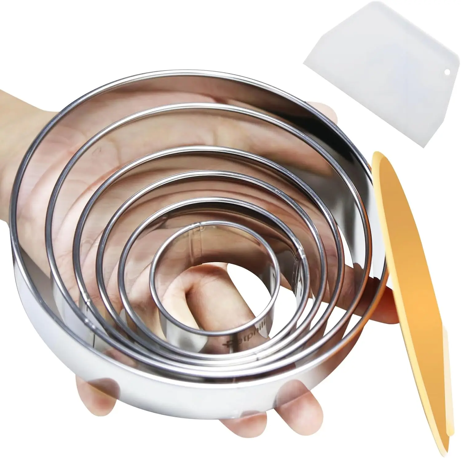 8-Piece Round Cookie Cutter Set with 2 Scrapers, Stainless Steel Biscuit Cutters (2"-6", 1.18" Deep), Includes Bench & Silicone Bowl Scrapers for Pastry
8-Piece Round Cookie Cutter Set with 2 Scrapers, Stainless Steel Biscuit Cutters (2"-6", 1.18" Deep), Includes Bench & Silicone Bowl Scrapers for Pastry