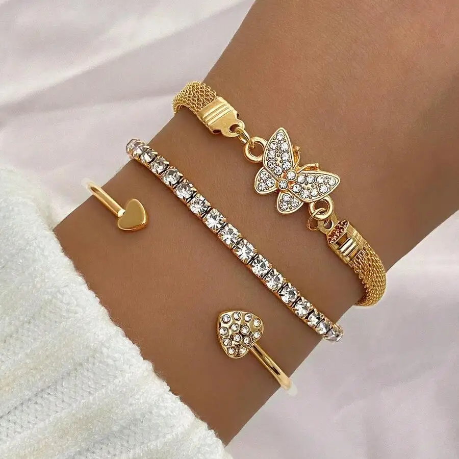 Luxury Diamond Butterfly Bracelet Three Piece Set Open Bangle Stackable Alloy Fashion Women Hand Jewelry
Luxury Diamond Butterfly Bracelet Three Piece Set Open Bangle Stackable Alloy Fashion Women Hand Jewelry
