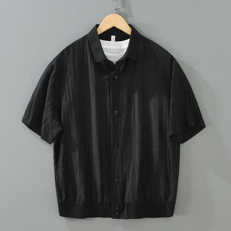 Мужская рубашка Tencel Cel с крутым вязаным воротником и короткими рукавами в корейском стиле, легкий ветровой жаккардовый полосатый повседневный элитный топ
Мужская рубашка Tencel Cel с крутым вязаным воротником и короткими рукавами в корейском стиле, легкий ветровой жаккардовый полосатый повседневный элитный топ