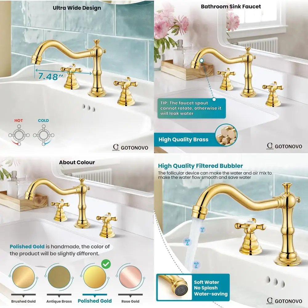 Vintage 8 Widespread Polished Gold Bathroom Sink Faucet with Pop-Up Drain and Cross Handles
Vintage 8 Widespread Polished Gold Bathroom Sink Faucet with Pop-Up Drain and Cross Handles