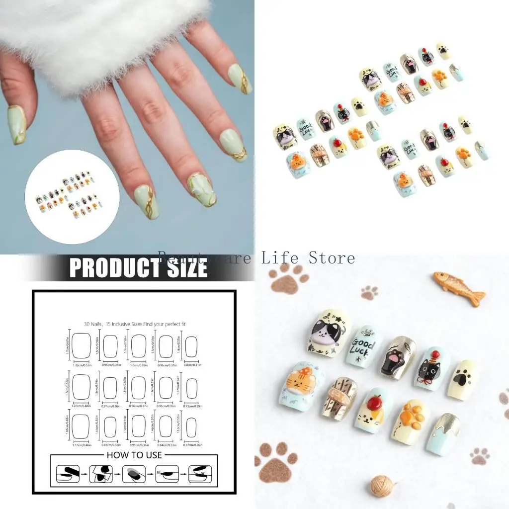 652C 30 Pieces 3D Animal False Nail With Adorable Kitty Design Lightweighted Breathable Press On Nail For Women Daily Wear
652C 30 Pieces 3D Animal False Nail With Adorable Kitty Design Lightweighted Breathable Press On Nail For Women Daily Wear